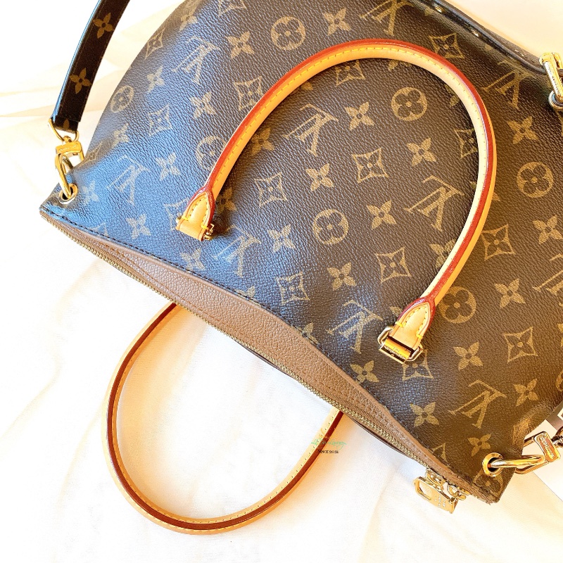 LV M40907 Pallas 咖啡字紋 x 可可色 皮革 梯形 兩用包 手提包 肩背包 側背包 公事包-8