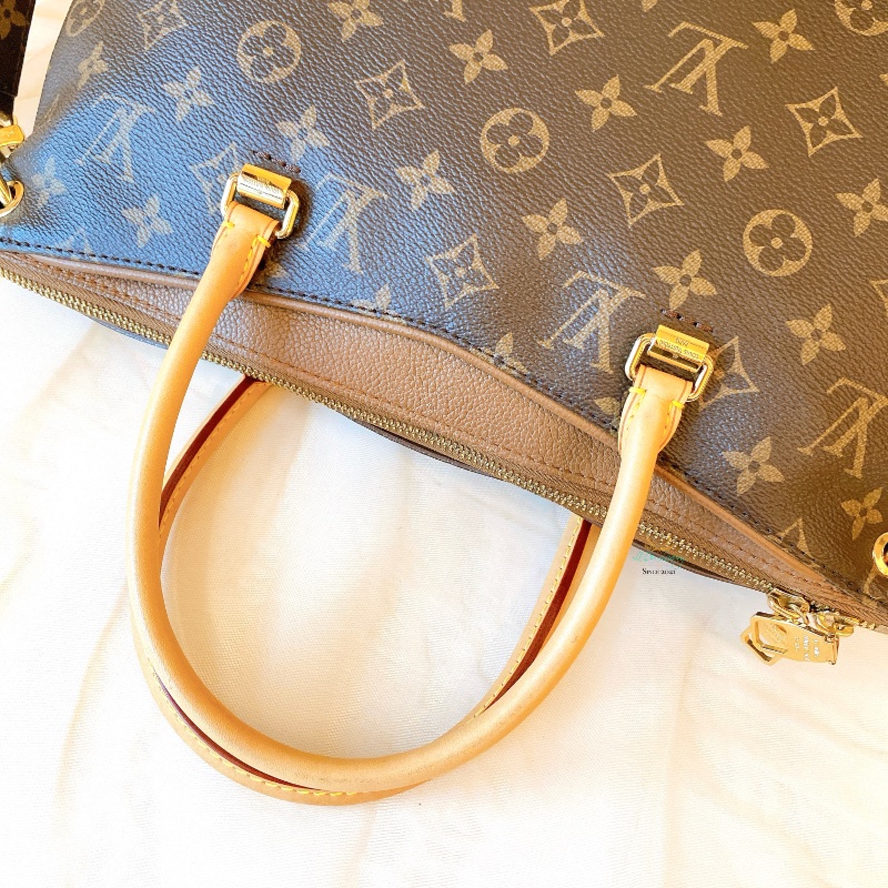 LV M40907 Pallas 咖啡字紋 x 可可色 皮革 梯形 兩用包 手提包 肩背包 側背包 公事包-9