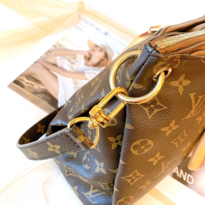 LV M40907 Pallas 咖啡字紋 x 可可色 皮革 梯形 兩用包 手提包 肩背包 側背包 公事包-19