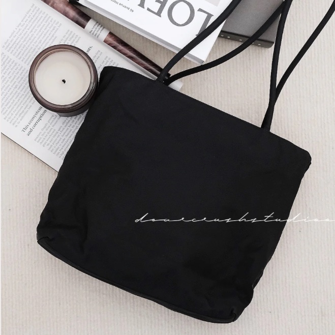 Prada 經典黑色拉鏈尼龍托特包 Nylon tote bag 單肩包 手提包 25cm-2