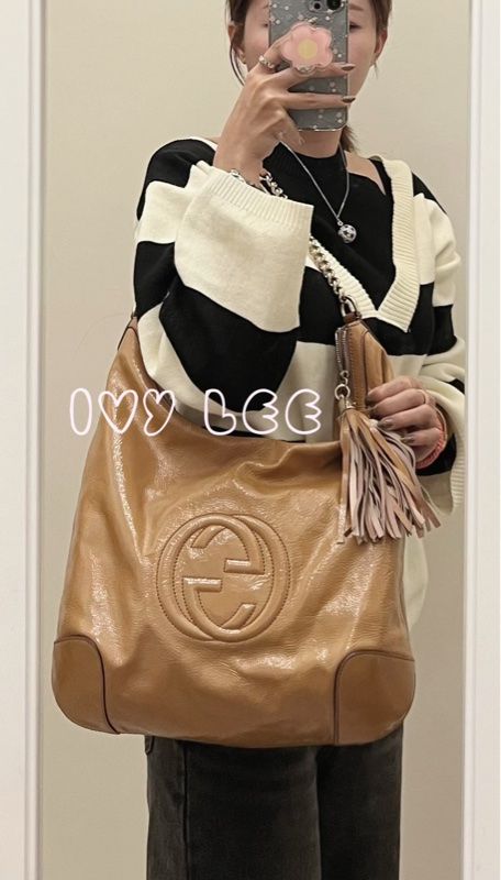 Gucci 漆皮 Soho 鏈條流蘇 326706 奶茶棕 咖啡 肩背包 手提包 二手精品-4