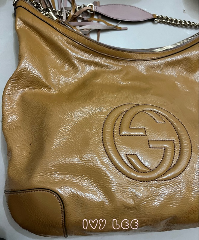 Gucci 漆皮 Soho 鏈條流蘇 326706 奶茶棕 咖啡 肩背包 手提包 二手精品-30