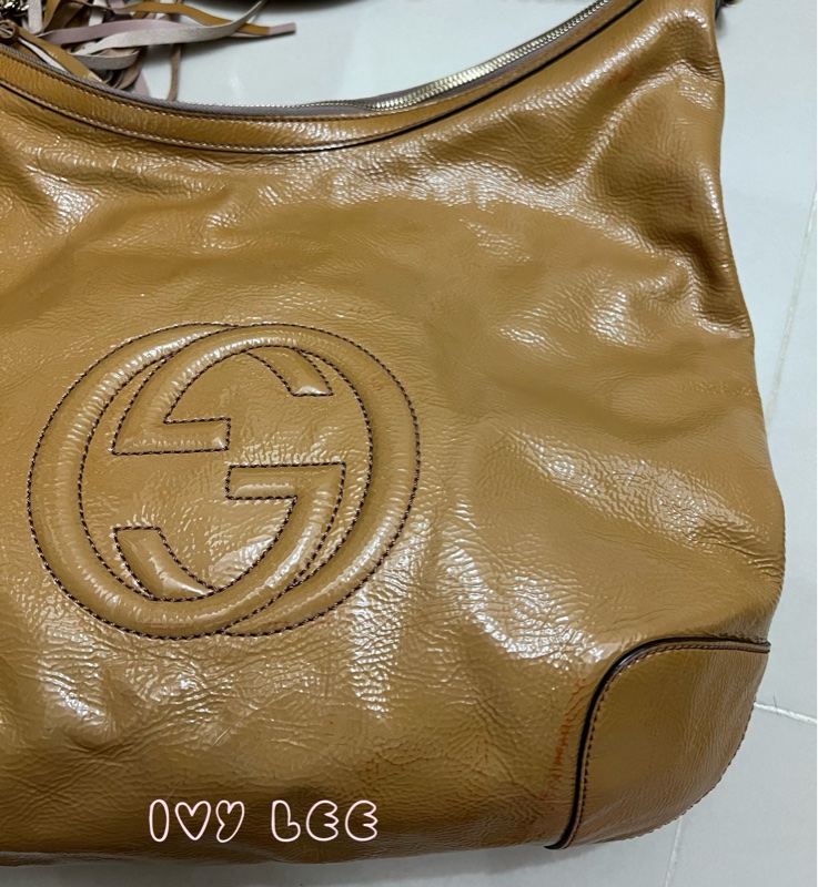 Gucci 漆皮 Soho 鏈條流蘇 326706 奶茶棕 咖啡 肩背包 手提包 二手精品-31