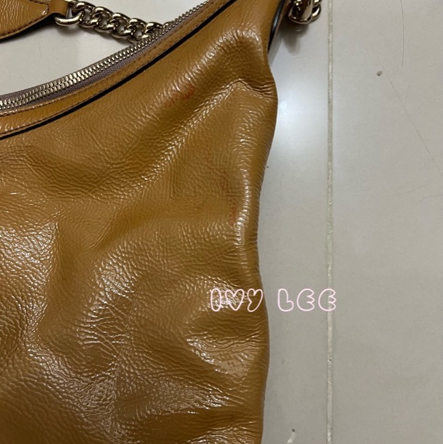 Gucci 漆皮 Soho 鏈條流蘇 326706 奶茶棕 咖啡 肩背包 手提包 二手精品-35