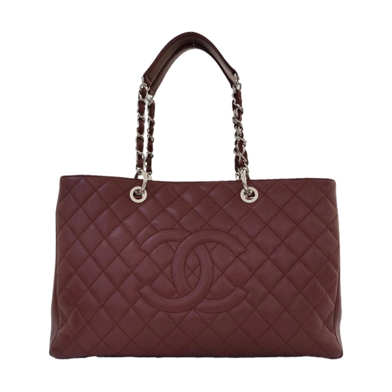 CHANEL 酒紅色 GST銀色鏈條單肩 托特包-0