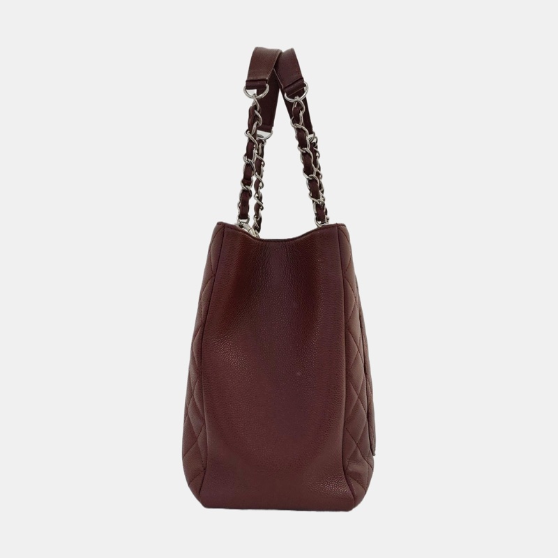 CHANEL 酒紅色 GST銀色鏈條單肩 托特包-1