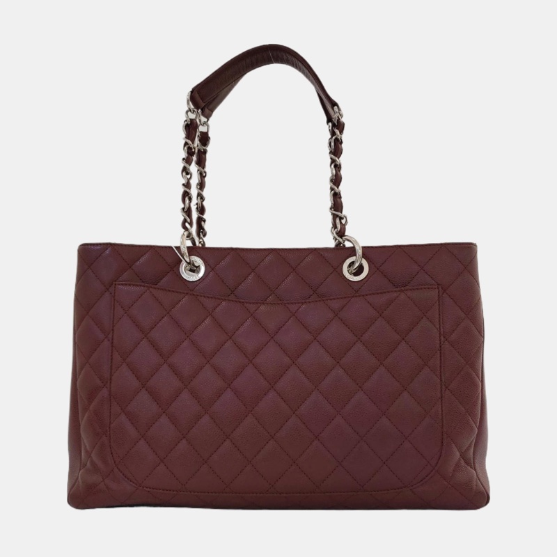 CHANEL 酒紅色 GST銀色鏈條單肩 托特包-3