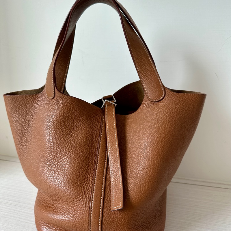 降價！Hermes愛馬仕Picotin 22 MM菜籃子 金棕銀扣-7