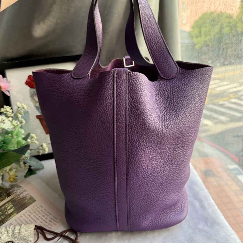 Hermes Picotin Lock 22cm MM手提水桶包(海葵紫)-4