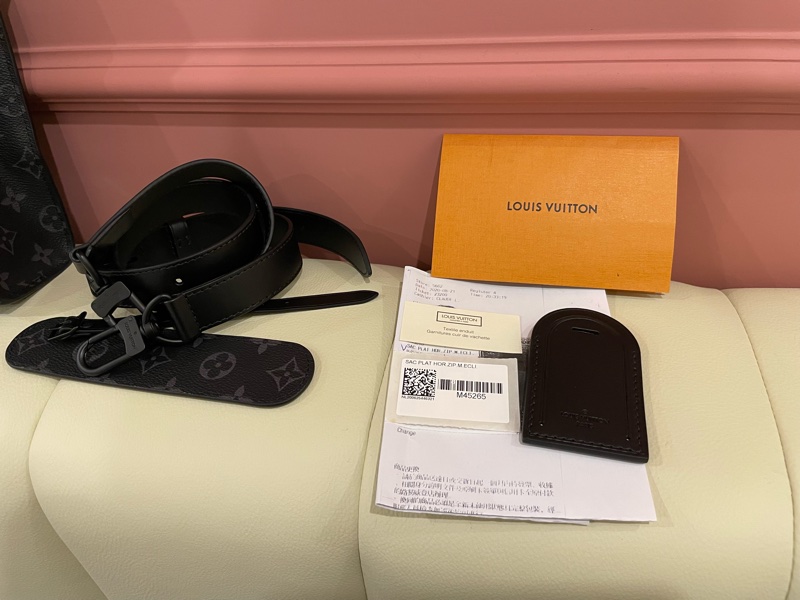 Louis Vuitton路易威登 Sac Plat Horizontal Zippe黑色老花帆布皮革拼接公事包 手提包 斜背包M45265-4