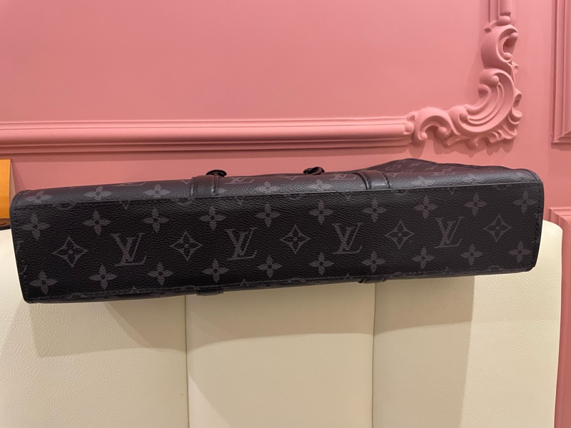 Louis Vuitton路易威登 Sac Plat Horizontal Zippe黑色老花帆布皮革拼接公事包 手提包 斜背包M45265-11