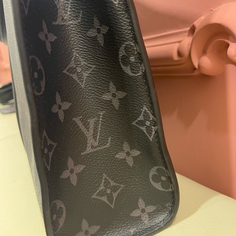 Louis Vuitton路易威登 Sac Plat Horizontal Zippe黑色老花帆布皮革拼接公事包 手提包 斜背包M45265-14