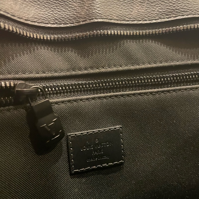 Louis Vuitton路易威登 Sac Plat Horizontal Zippe黑色老花帆布皮革拼接公事包 手提包 斜背包M45265-15