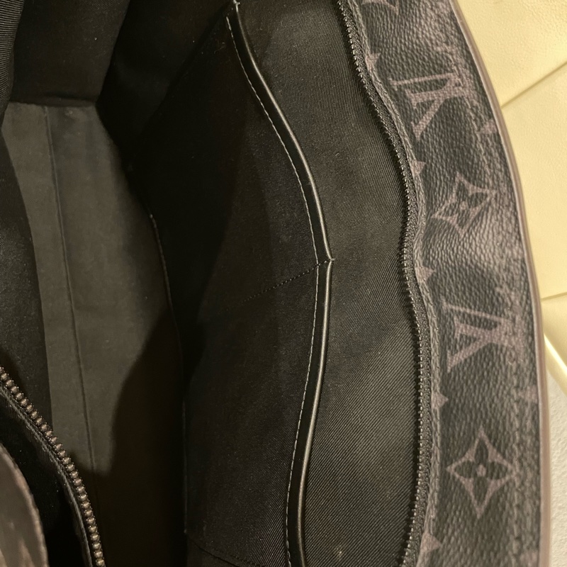 Louis Vuitton路易威登 Sac Plat Horizontal Zippe黑色老花帆布皮革拼接公事包 手提包 斜背包M45265-18