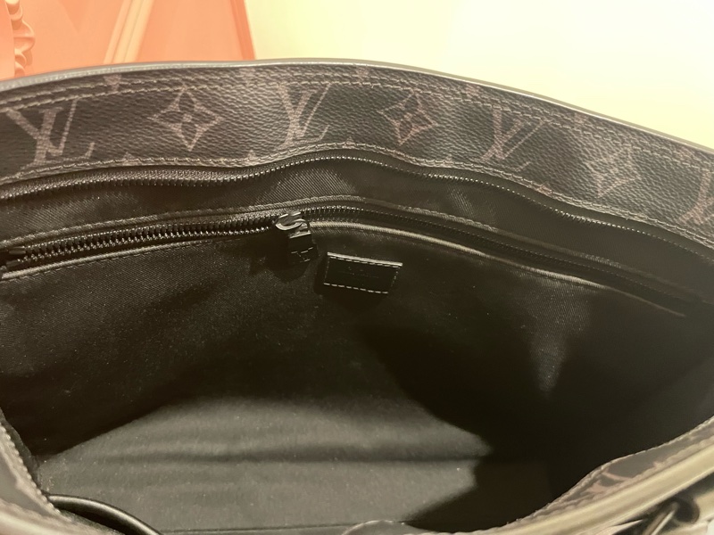 Louis Vuitton路易威登 Sac Plat Horizontal Zippe黑色老花帆布皮革拼接公事包 手提包 斜背包M45265-22