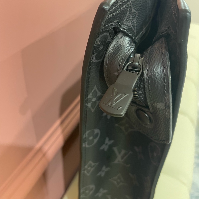 Louis Vuitton路易威登 Sac Plat Horizontal Zippe黑色老花帆布皮革拼接公事包 手提包 斜背包M45265-23