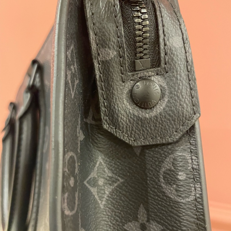 Louis Vuitton路易威登 Sac Plat Horizontal Zippe黑色老花帆布皮革拼接公事包 手提包 斜背包M45265-24