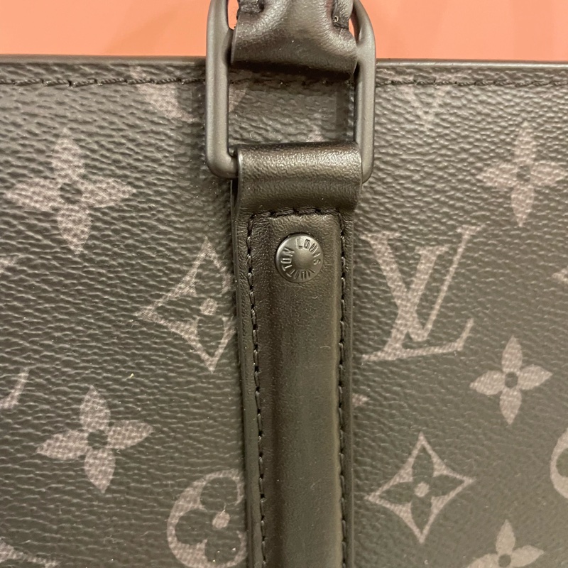 Louis Vuitton路易威登 Sac Plat Horizontal Zippe黑色老花帆布皮革拼接公事包 手提包 斜背包M45265-25
