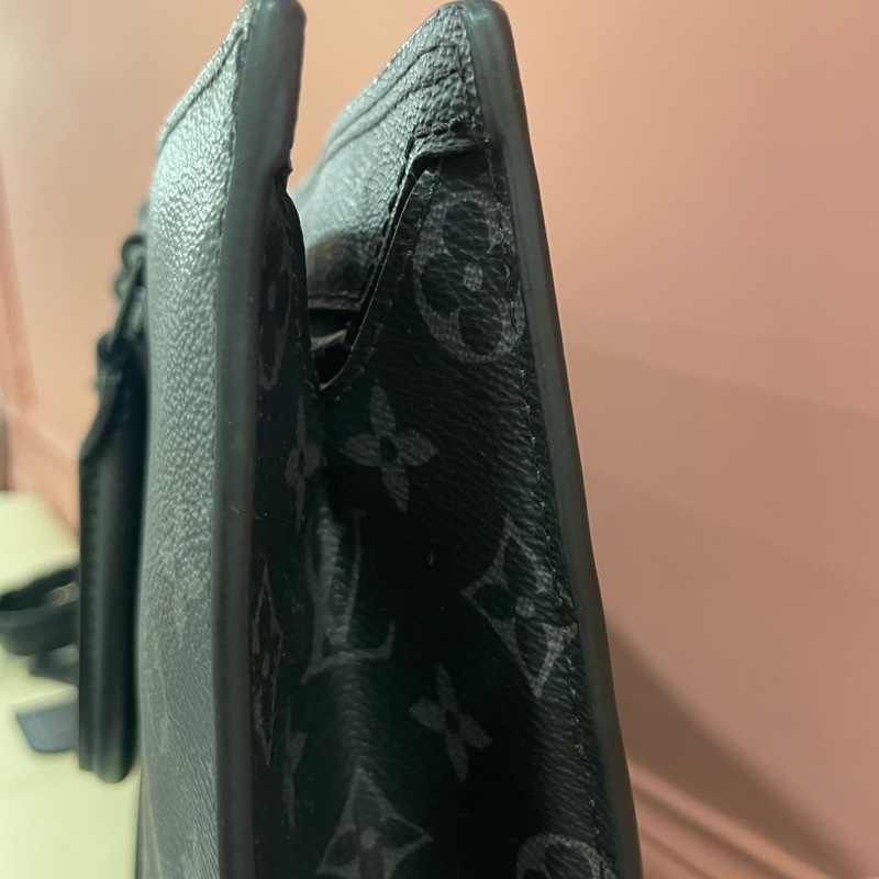 Louis Vuitton路易威登 Sac Plat Horizontal Zippe黑色老花帆布皮革拼接公事包 手提包 斜背包M45265-26