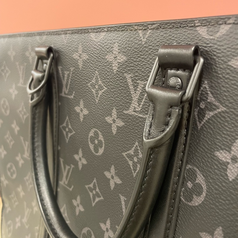Louis Vuitton路易威登 Sac Plat Horizontal Zippe黑色老花帆布皮革拼接公事包 手提包 斜背包M45265-27