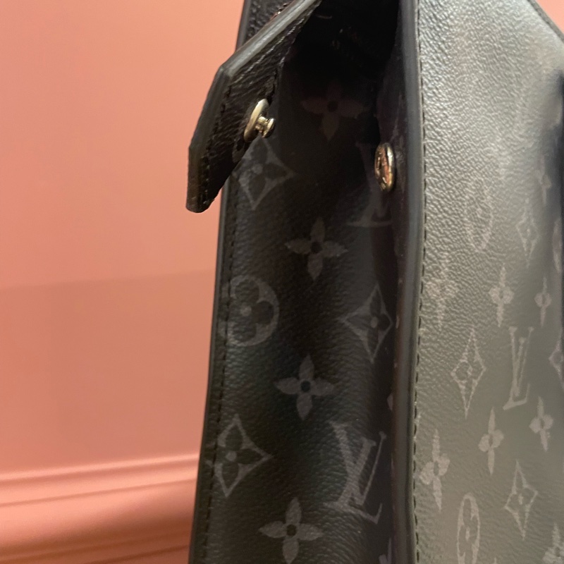 Louis Vuitton路易威登 Sac Plat Horizontal Zippe黑色老花帆布皮革拼接公事包 手提包 斜背包M45265-28