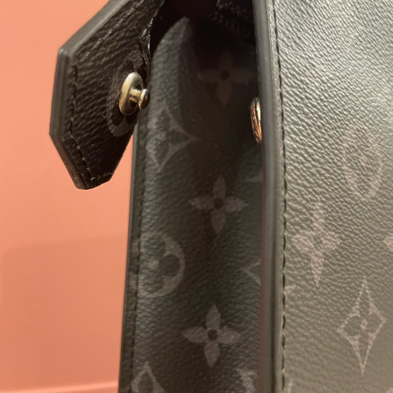 Louis Vuitton路易威登 Sac Plat Horizontal Zippe黑色老花帆布皮革拼接公事包 手提包 斜背包M45265-29