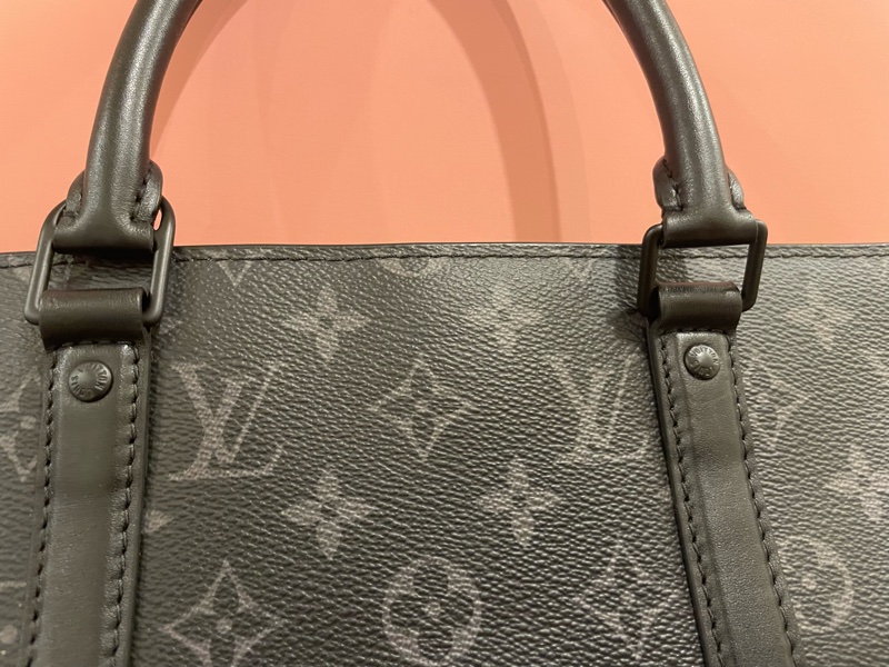 Louis Vuitton路易威登 Sac Plat Horizontal Zippe黑色老花帆布皮革拼接公事包 手提包 斜背包M45265-30