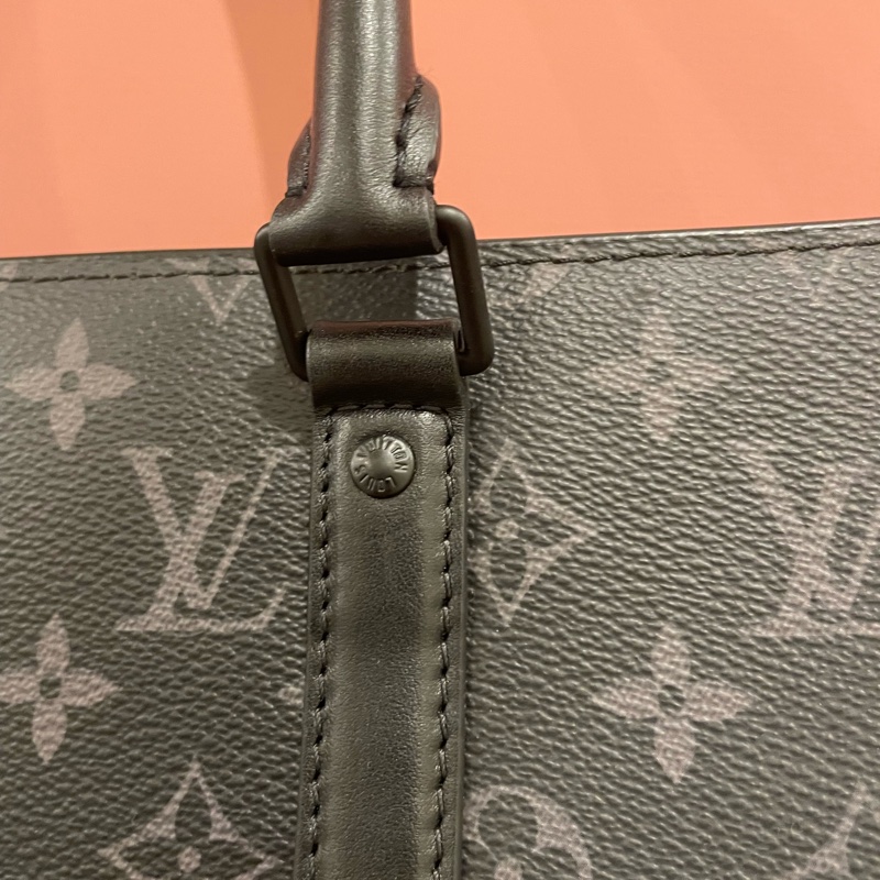Louis Vuitton路易威登 Sac Plat Horizontal Zippe黑色老花帆布皮革拼接公事包 手提包 斜背包M45265-31
