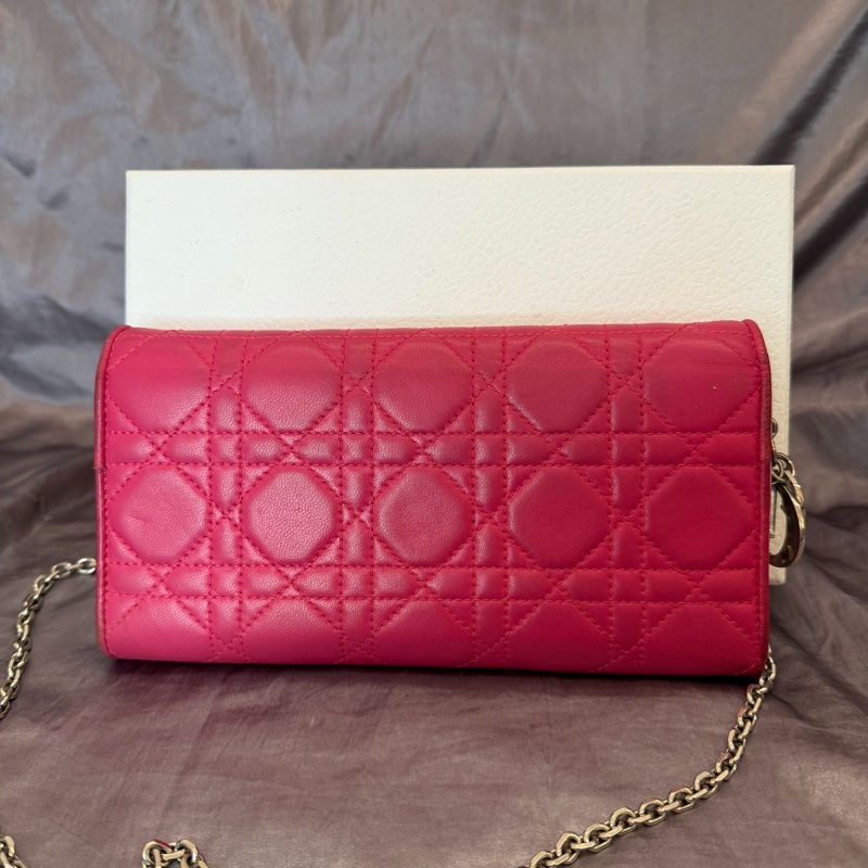 「JL精品代購」Dior 桃紅色 lady Dior 小羊皮 黛妃菱格鏈條woc （有原品牌盒子）-10
