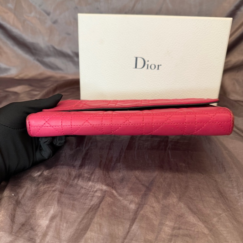 「JL精品代購」Dior 桃紅色 lady Dior 小羊皮 黛妃菱格鏈條woc （有原品牌盒子）-13