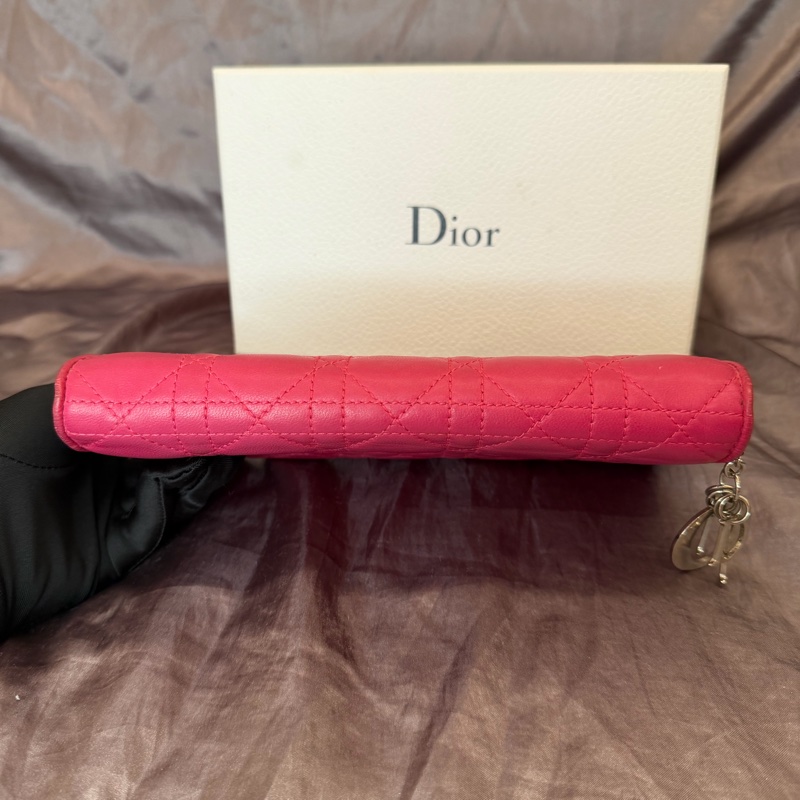 「JL精品代購」Dior 桃紅色 lady Dior 小羊皮 黛妃菱格鏈條woc （有原品牌盒子）-14