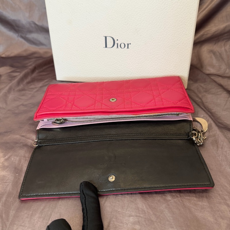 「JL精品代購」Dior 桃紅色 lady Dior 小羊皮 黛妃菱格鏈條woc （有原品牌盒子）-15