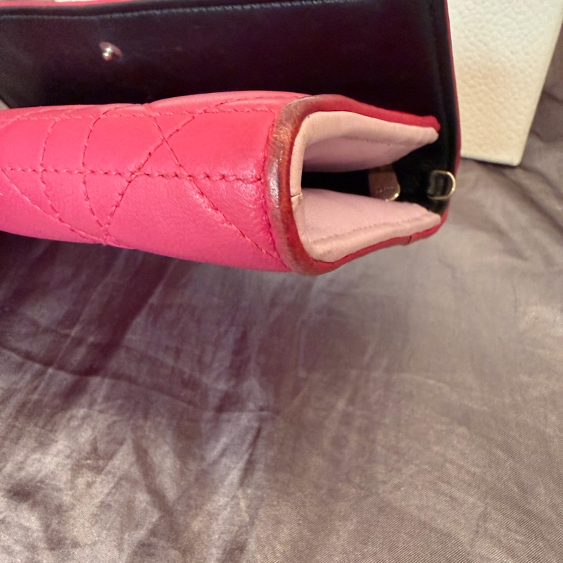 「JL精品代購」Dior 桃紅色 lady Dior 小羊皮 黛妃菱格鏈條woc （有原品牌盒子）-22