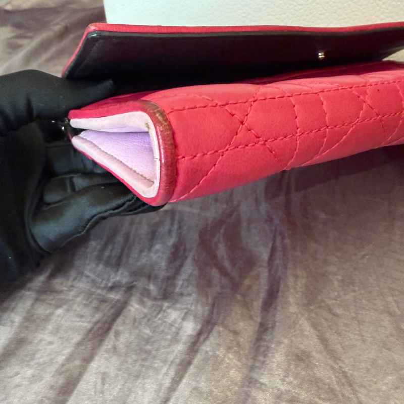 「JL精品代購」Dior 桃紅色 lady Dior 小羊皮 黛妃菱格鏈條woc （有原品牌盒子）-23