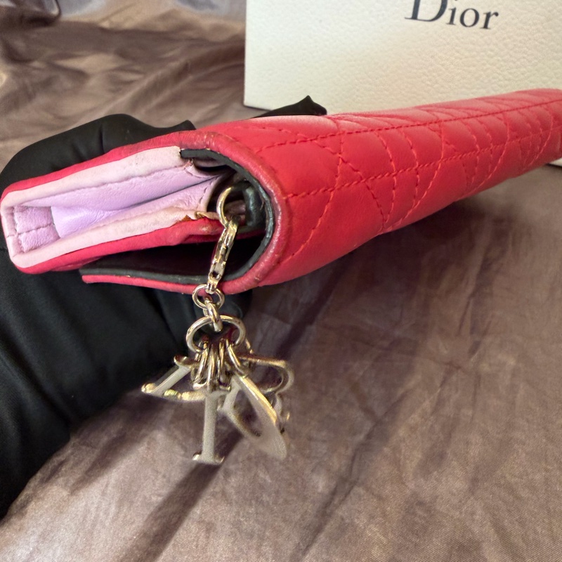 「JL精品代購」Dior 桃紅色 lady Dior 小羊皮 黛妃菱格鏈條woc （有原品牌盒子）-26