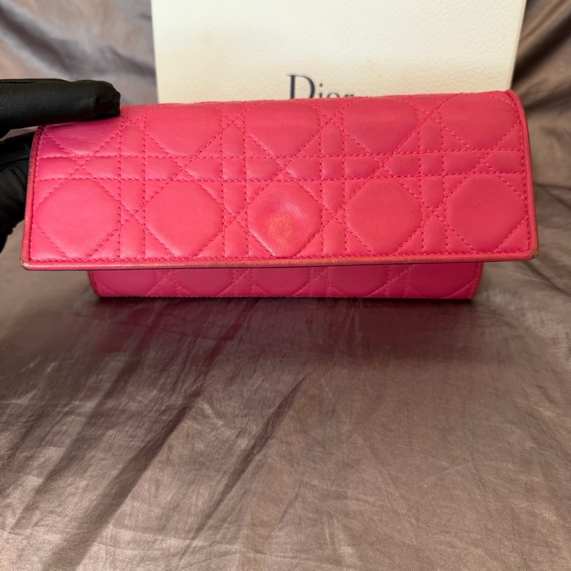 「JL精品代購」Dior 桃紅色 lady Dior 小羊皮 黛妃菱格鏈條woc （有原品牌盒子）-28