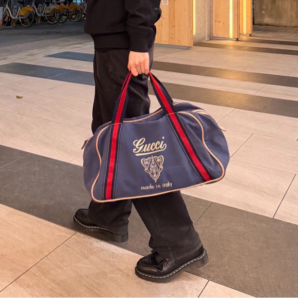 gucci 復古 藍紅 超輕量 肩背包 手提包 登機包 行李袋 旅行袋-20