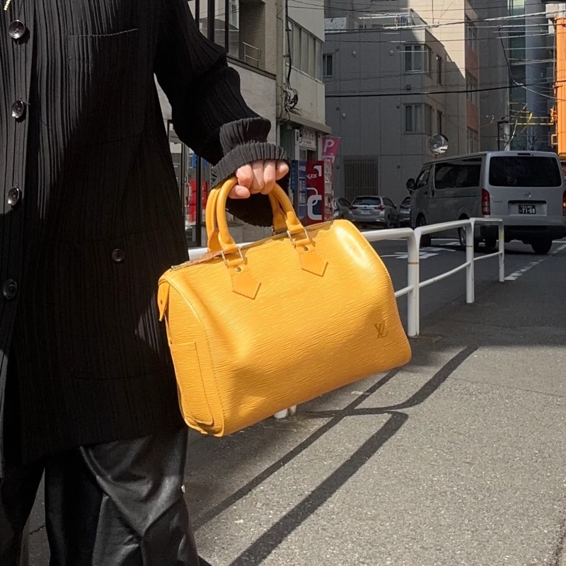 Louis Vuitton LV Epi Speedy30 橘黃色 手提包 斜背包 肩背包-21