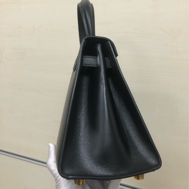 Hermes愛馬仕Kelly大耳朵黑金box皮單肩手提包，圓圈V刻-12