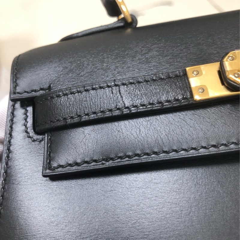 Hermes愛馬仕Kelly大耳朵黑金box皮單肩手提包，圓圈V刻-14