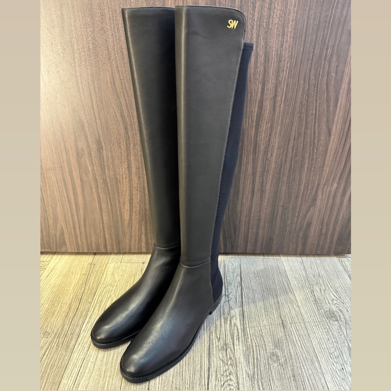 Stuart weitzman S5447 (US8黑色牛皮拼接彈力布過膝平底長靴 過膝靴 SW 美腿靴-0