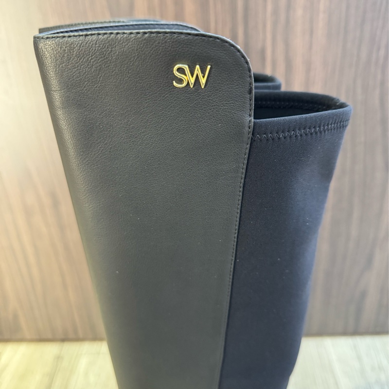 Stuart weitzman S5447 (US8黑色牛皮拼接彈力布過膝平底長靴 過膝靴 SW 美腿靴-1