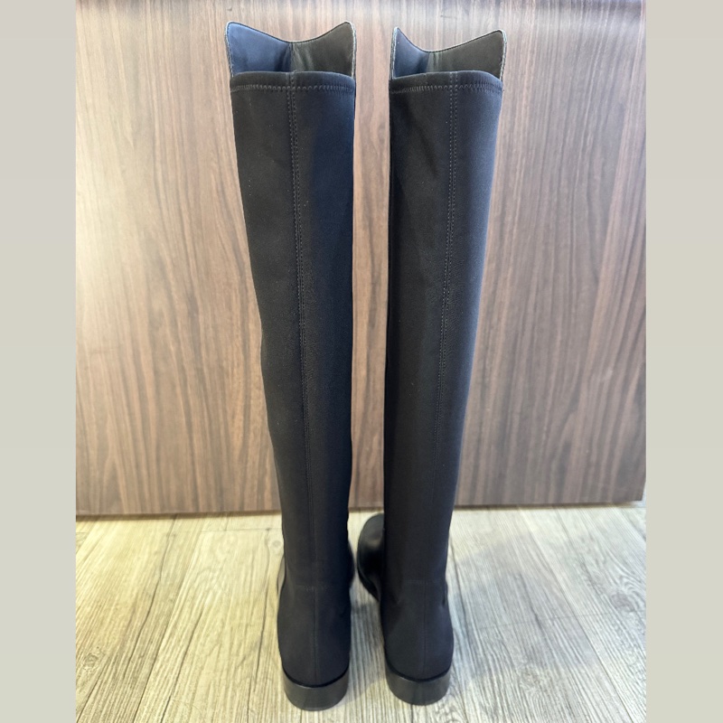 Stuart weitzman S5447 (US8黑色牛皮拼接彈力布過膝平底長靴 過膝靴 SW 美腿靴-6