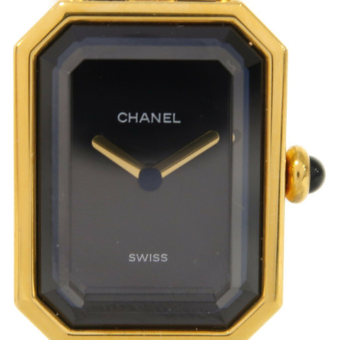 CHANEL Premiere S鍍金/皮革手錶石英機芯黑色