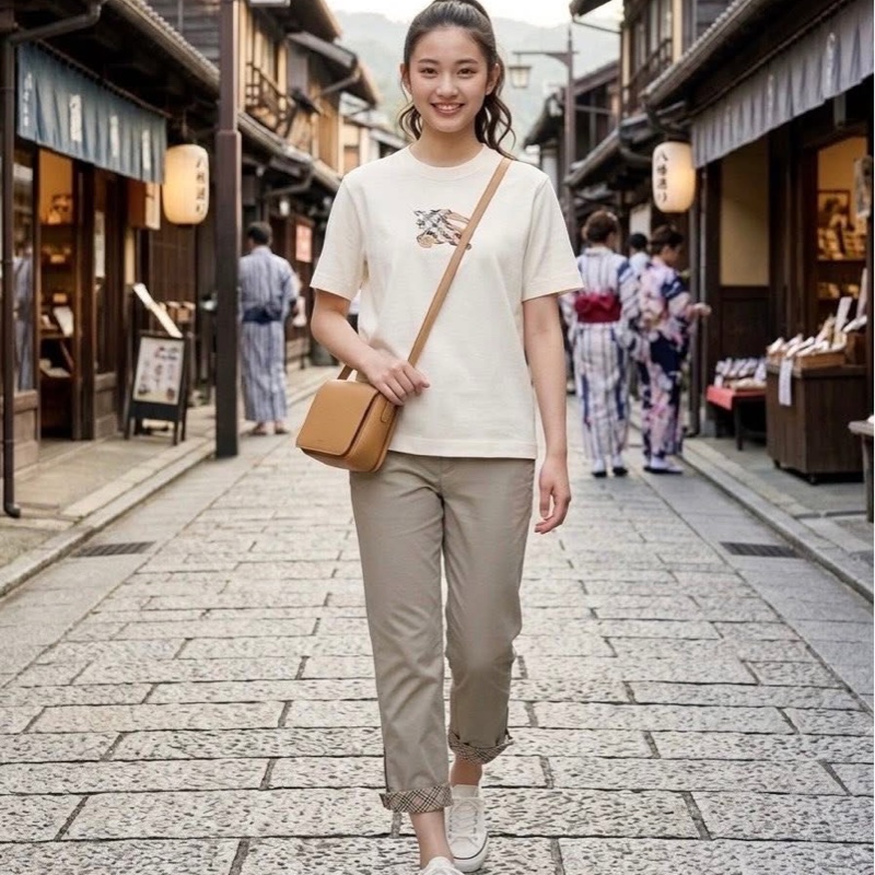 BURBERRY 藍標 拉鏈反折格紋休閒褲-0