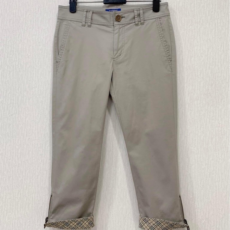 BURBERRY 藍標 拉鏈反折格紋休閒褲-1