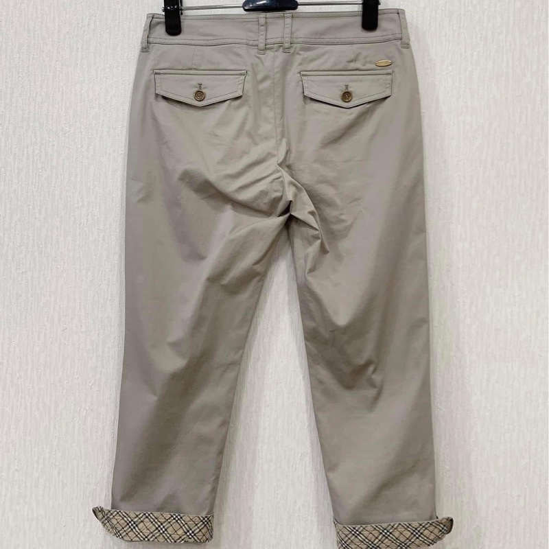 BURBERRY 藍標 拉鏈反折格紋休閒褲-2