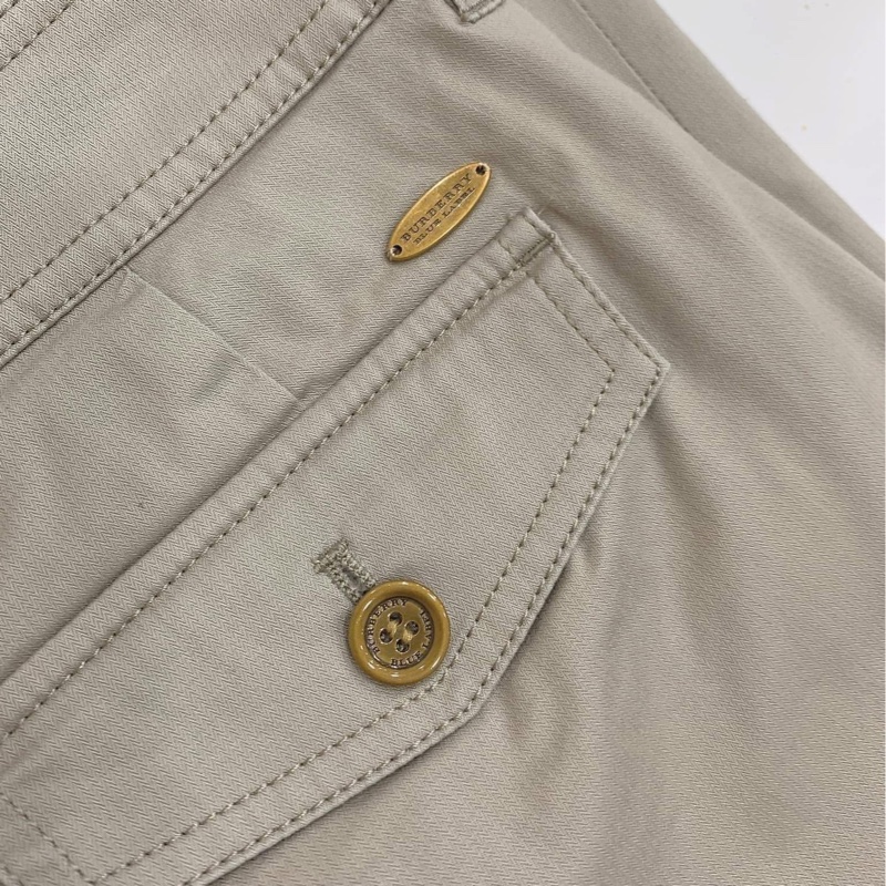 BURBERRY 藍標 拉鏈反折格紋休閒褲-3