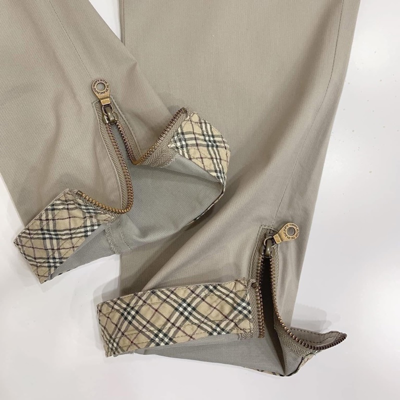 BURBERRY 藍標 拉鏈反折格紋休閒褲-4