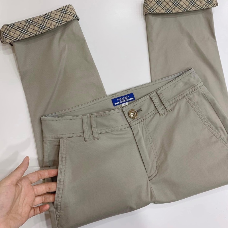 BURBERRY 藍標 拉鏈反折格紋休閒褲-5